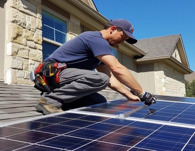Liam of Solar panels Dallas working on a panels at a residentail home in Dallas Texas_png (1) (1)