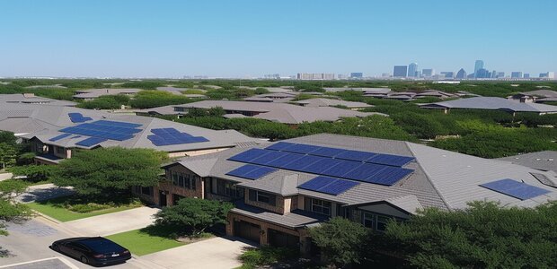rooftop solar panels and roofs in dallas texas DFW area for Solar Panels Dallas Drone image (1)